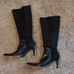 Rebeca Sanver Black Lace-Up Heeled Boots